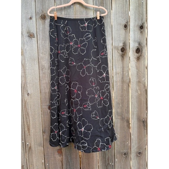 Valerie‎ Stevens Collection Vintage Black Floral Silk Maxi Skirt Women's Size 10 - Picture 1 of 4